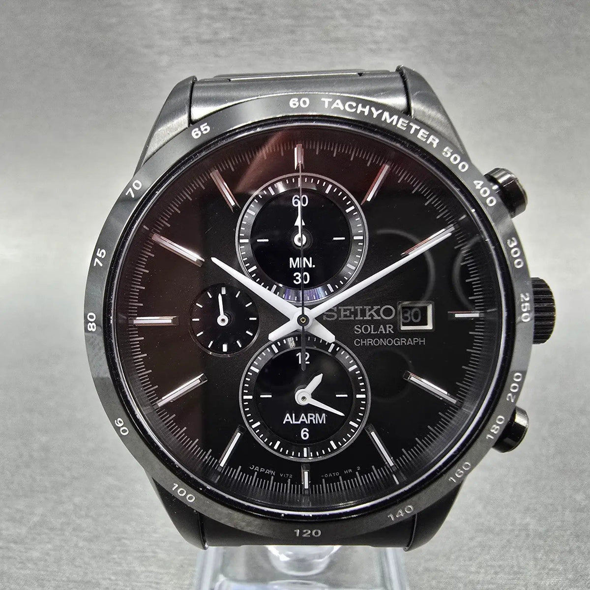 Seiko Spirit Chronograph Watch Men 41mm Black Dial Black Date Solar Alarm Works2