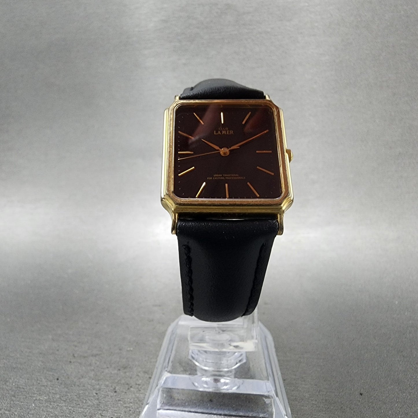 Citizen Club Lamer Tank Watch Men 25mm Black Dial Gold Tone Rectangle New Batt5