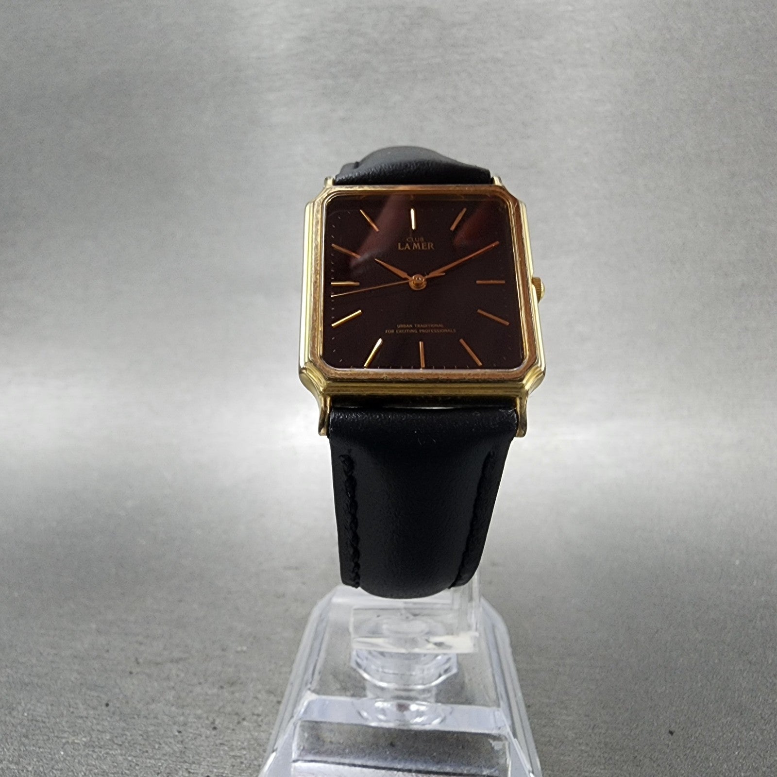 Citizen Club Lamer Tank Watch Men 25mm Black Dial Gold Tone Rectangle New Batt5