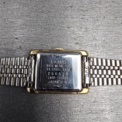 Seiko Tank Watch Women 18mm Gold Dial Gold Tone Rectangle 1400-5039 New Battery10