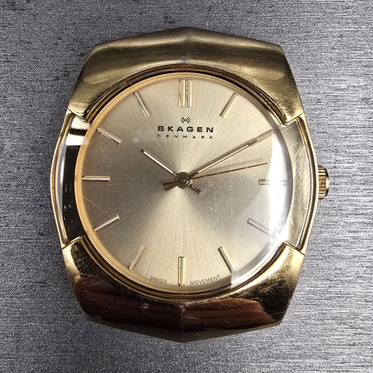 Skagen Watch Men 38mm Gold Dial Gold Tone Rectangle 580XLGLB New Battery0