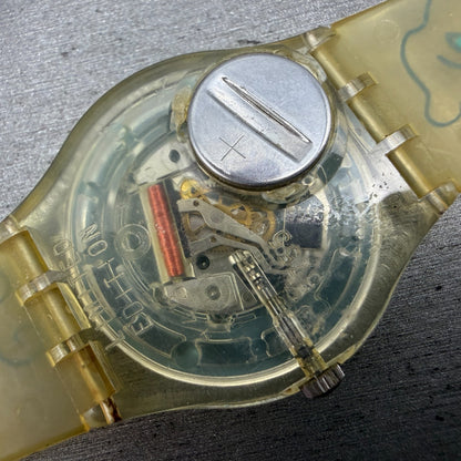 Swatch Flowers Watch Unisex 34mm White Dial Clear Case GK207 Round New Battery9
