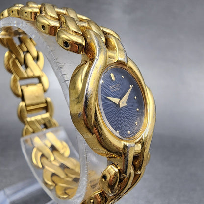 Seiko Watch Women 18mm Blue Dial Gold Tone Oval 4N005669 New Battery3
