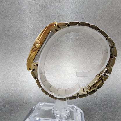 Seiko Watch Men 30mm Black Dial Gold Tone Diamond Bezel Tonneau 7N39-0BL0 NewBat