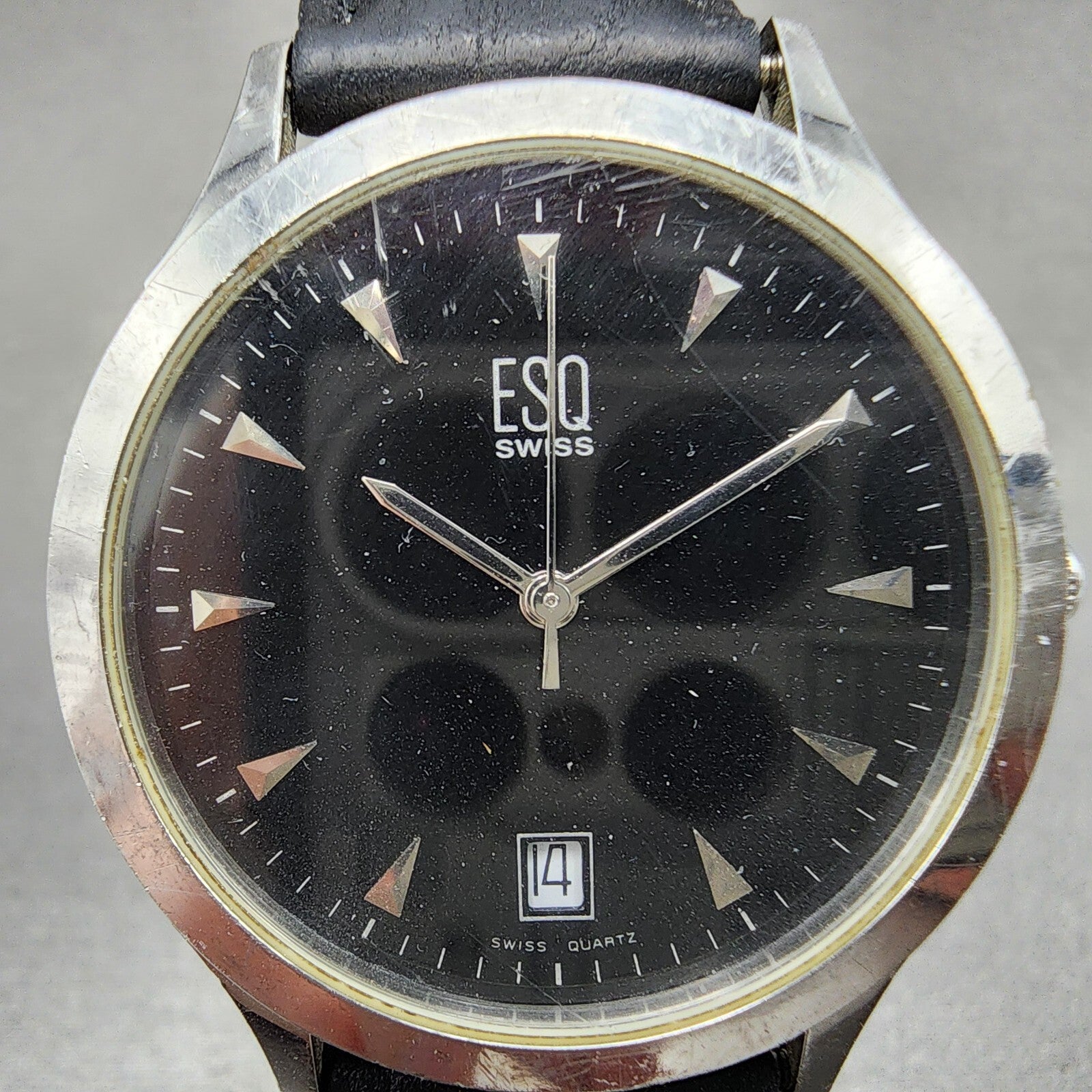 ESQ Swiss Watch Men 36mm Black Dial Steel Date Round Leather Band E5203 PARTS2