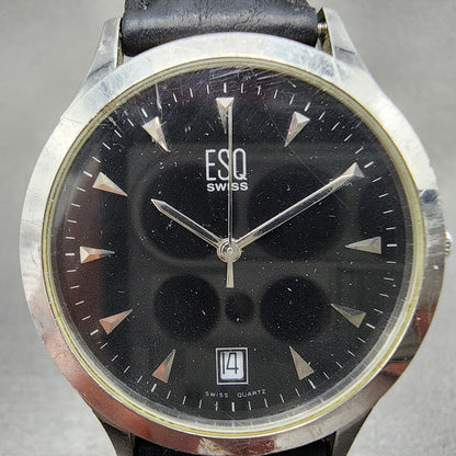 ESQ Swiss Watch Men 36mm Black Dial Steel Date Round Leather Band E5203 PARTS2