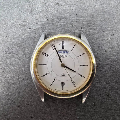 Seiko SQ Watch Men 36mm White Dial Two Tone Daydate Round 5Y23-8289 PARTS0