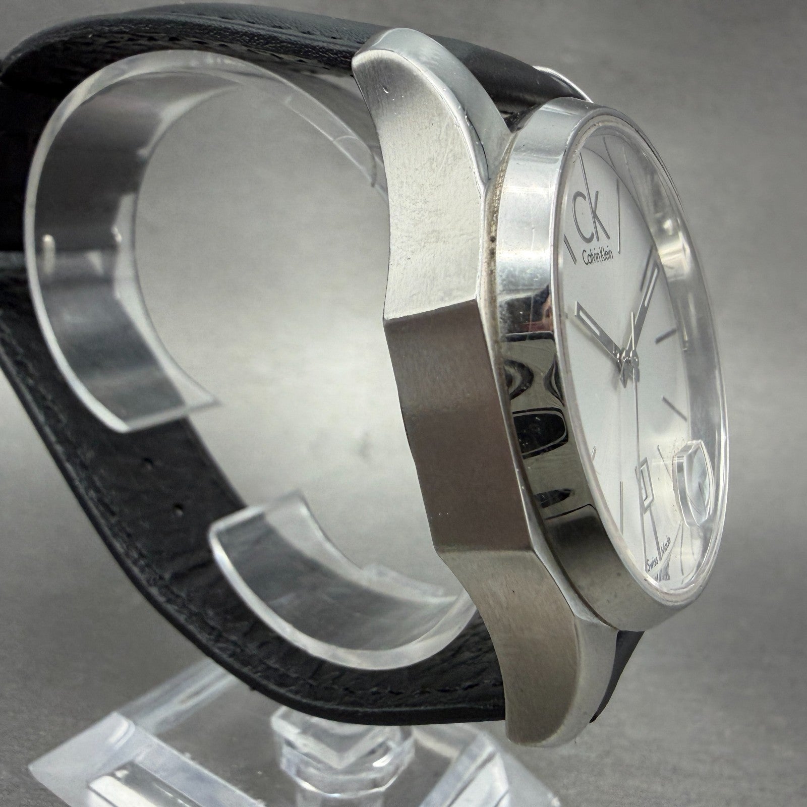 Calvin Klein Watch Men 42mm Silver Dial Steel Date Round K77411 New Battery3