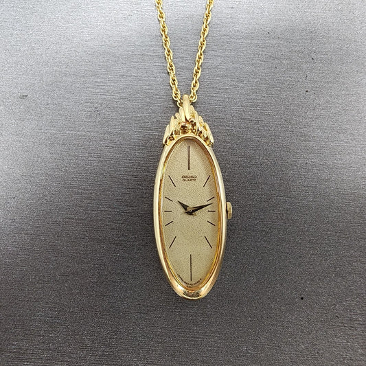 Seiko Necklace Watch Women 15mm Champagne Dial Gold Tone 1320-5520 New Battery