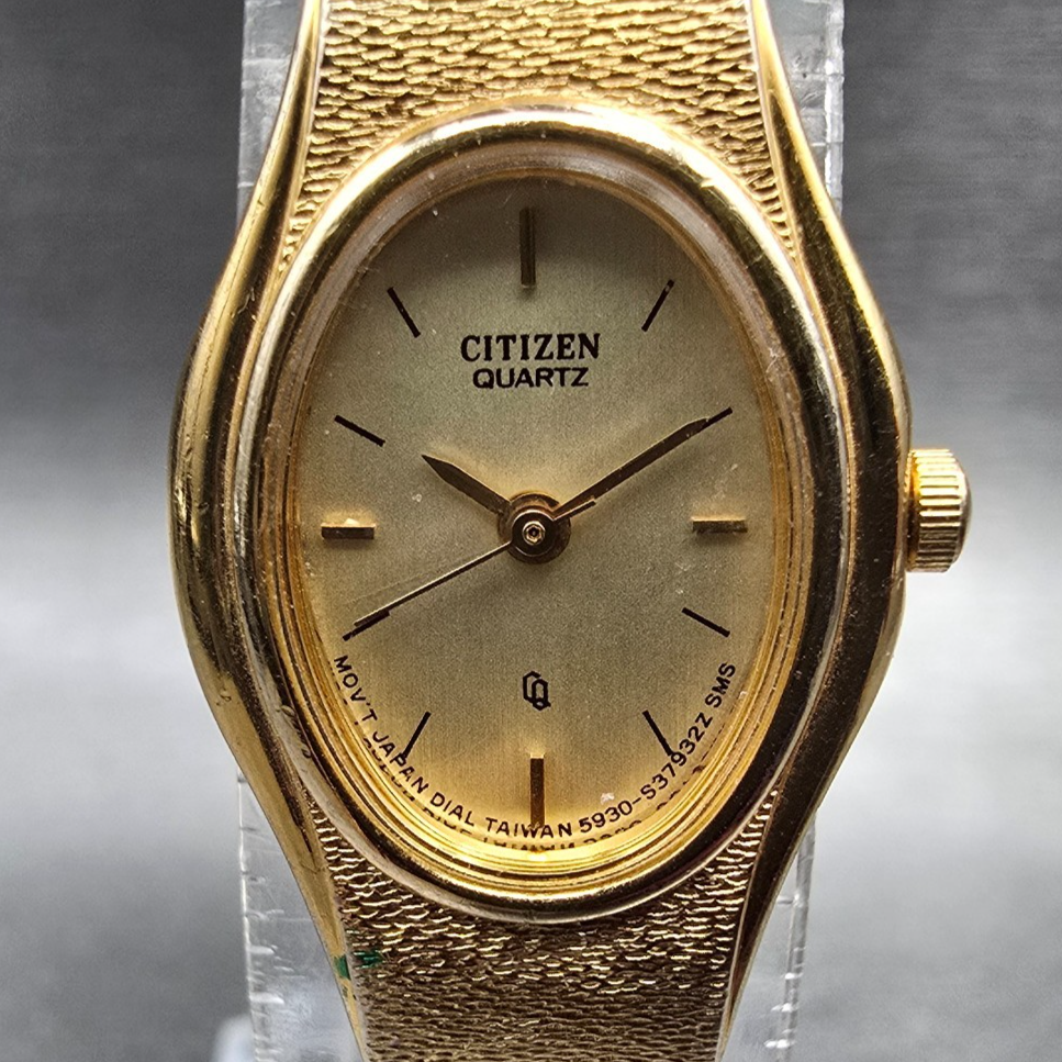 Citizen CQ Watch Women 17mm Champagne Dial Gold 5930-S10387 New Battery JP31