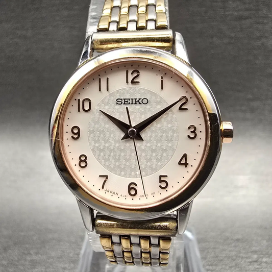 Seiko Watch Women 27mm White Dial Two Tone Round 4J41-0AW0 New Battery0
