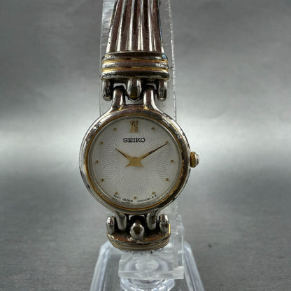 Seiko Watch Women 21mm White Dial Two Tone Round V400-1229 New Battery Vintage5