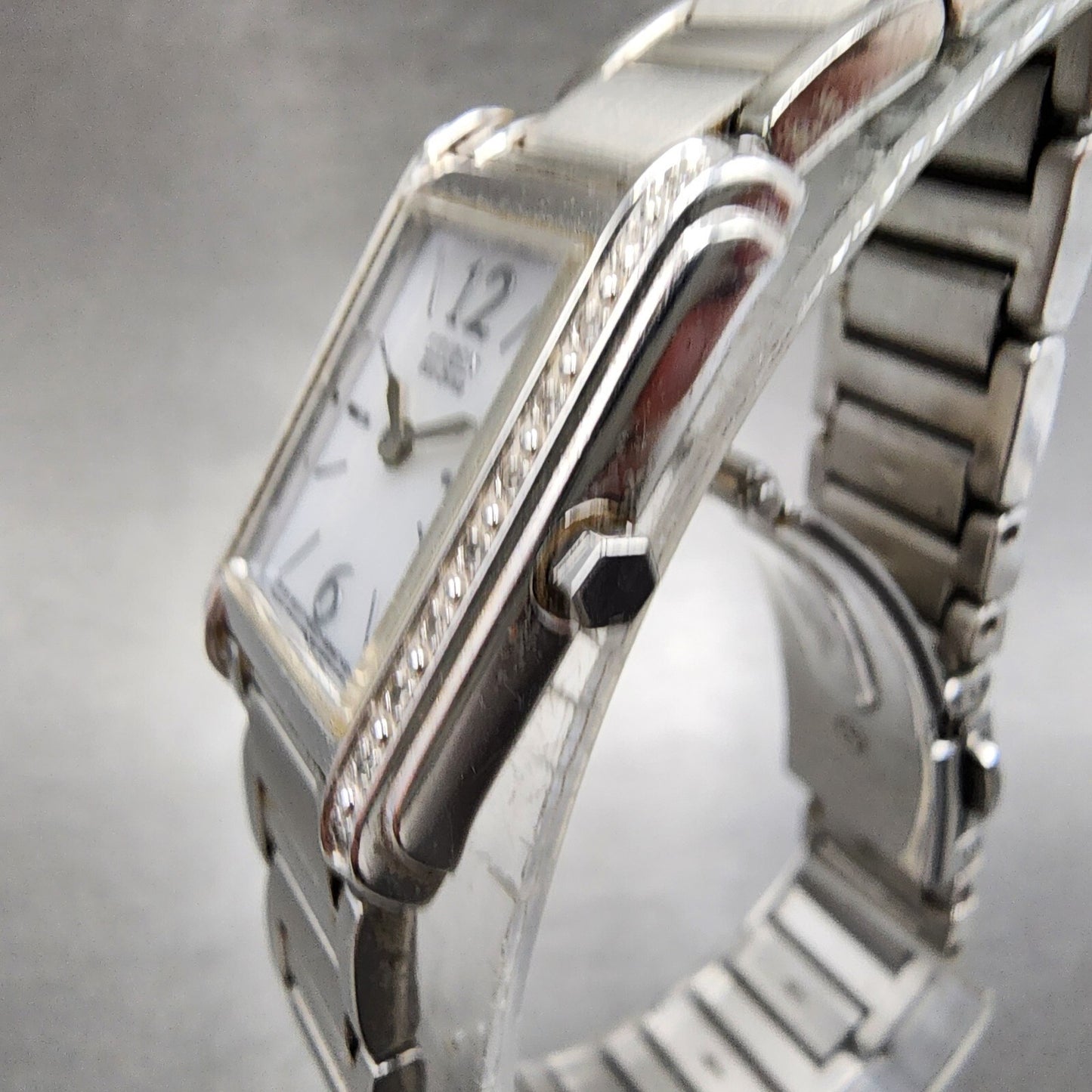 Citizen EcoDrive Tank Watch Women 19mm MOP Dial Silver Tone Diamond Bezel Runs2