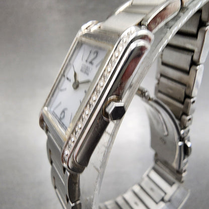 Citizen EcoDrive Tank Watch Women 19mm MOP Dial Silver Tone Diamond Bezel Runs2
