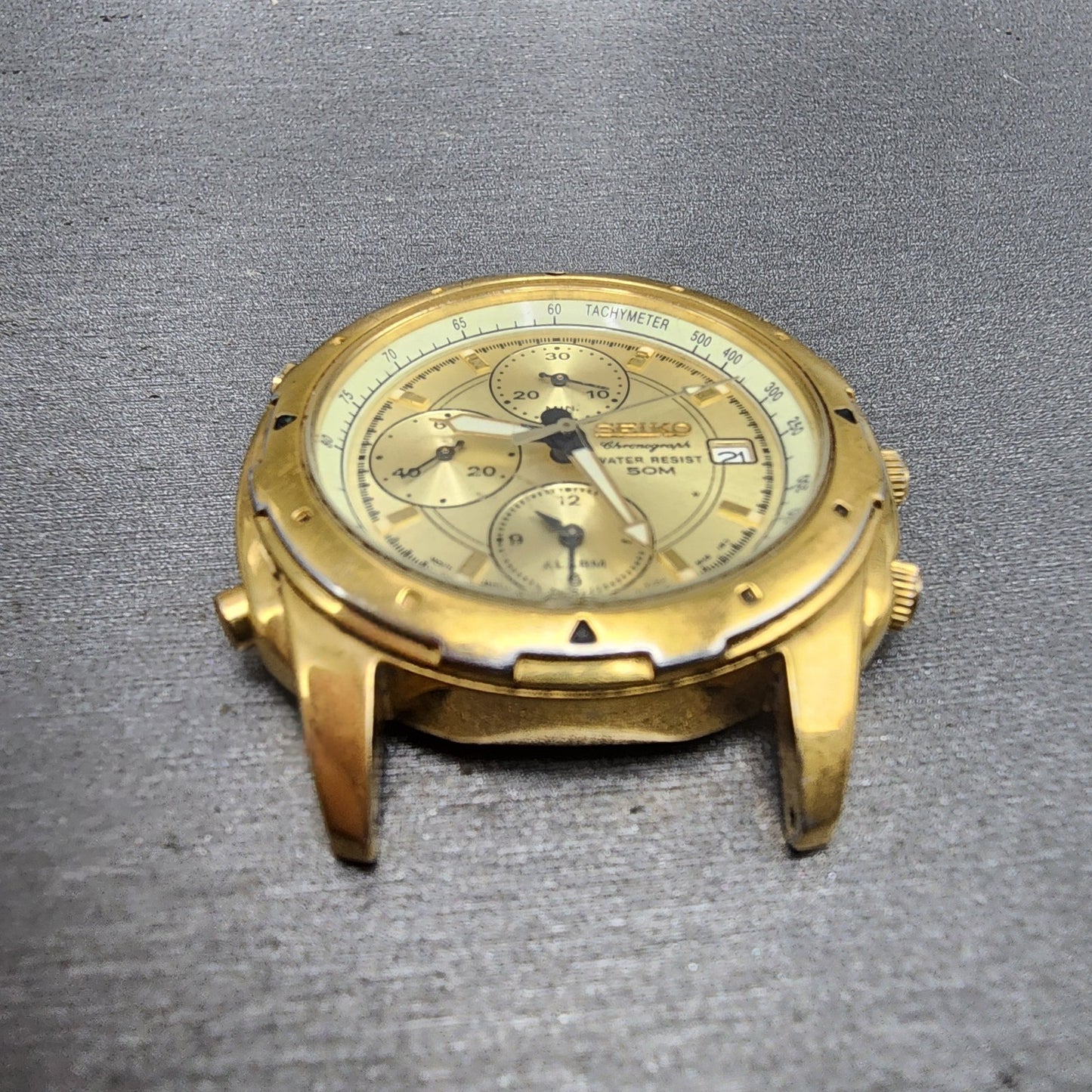 Seiko Chronograph Watch Men 39mm Champagne Dial Gold Tone Date 7t326m59 PARTS3