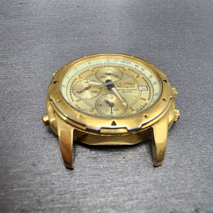 Seiko Chronograph Watch Men 39mm Champagne Dial Gold Tone Date 7t326m59 PARTS3