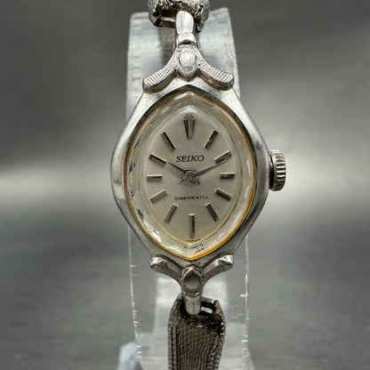 Seiko Watch Women 17mm Silver Dial Silver Tone Oval Manual 21-7320 Runs Vintage0