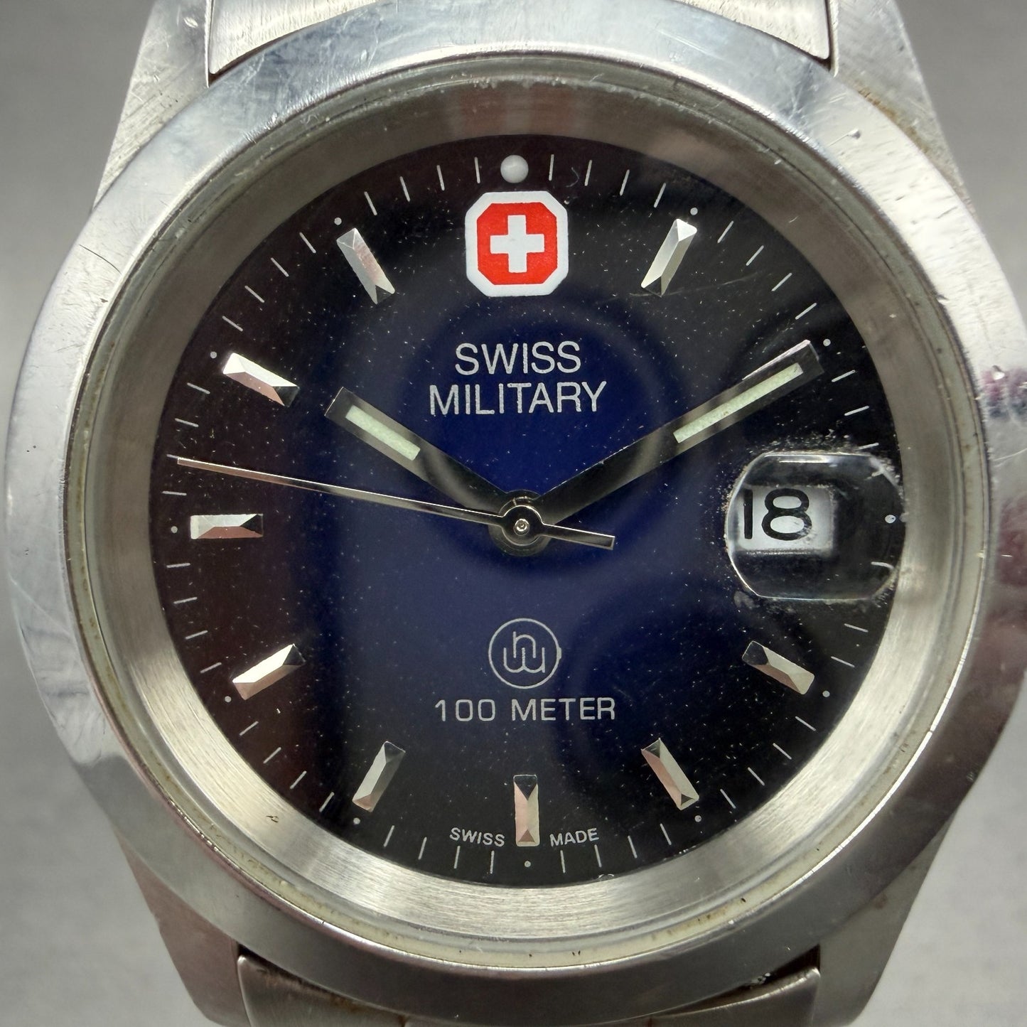 Swiss Military Watch Men 36mm Blue Dial Silver Toe Date 6-523 6824 New Battery1
