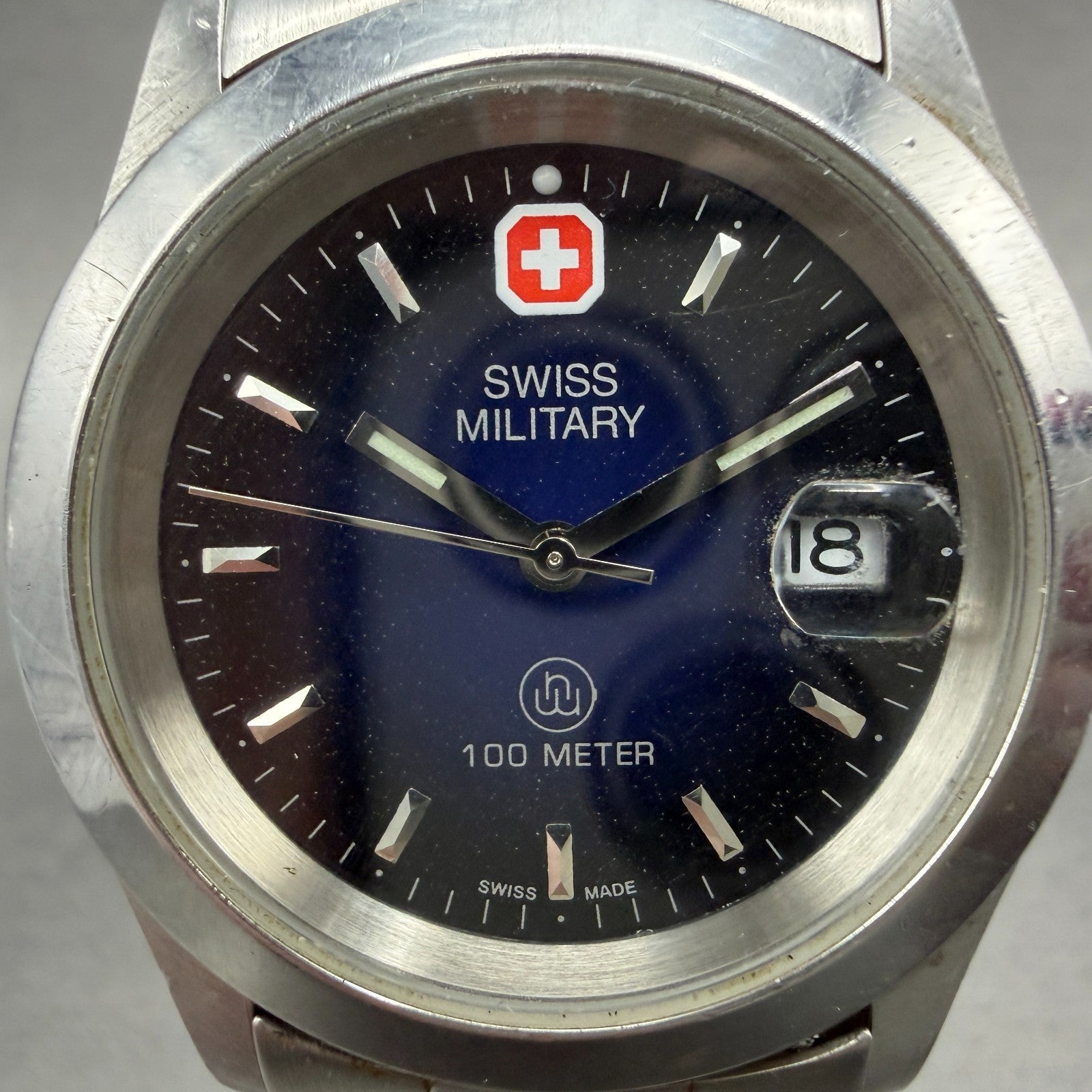 Swiss Military Watch Men 36mm Blue Dial Silver Toe Date 6-523 6824 New Battery1