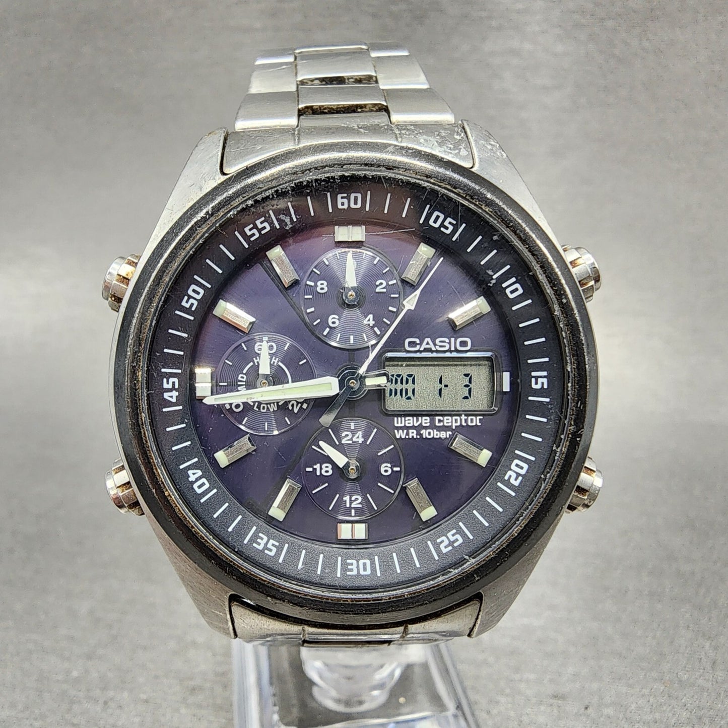 Casio Waveceptor WVQ500 Watch Men 42mm Black Dial Steel Analog Digital Works A10