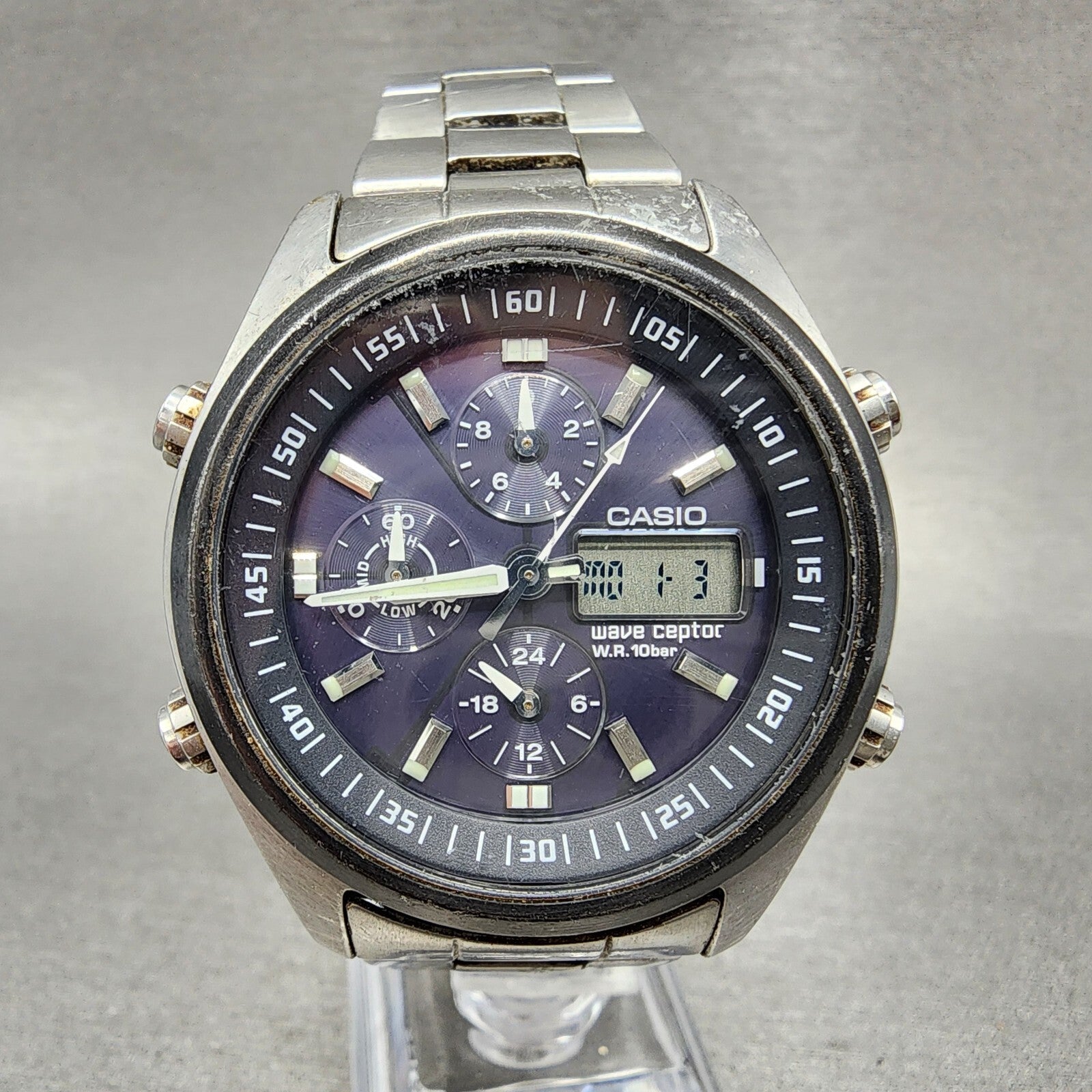 Casio Waveceptor WVQ500 Watch Men 42mm Black Dial Steel Analog Digital Works A10