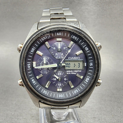 Casio Waveceptor WVQ500 Watch Men 42mm Black Dial Steel Analog Digital Works A10