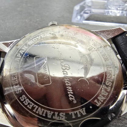 Tommy Bahama Watch Men 45mm Black Dial Silver Tone Date Round T01-16 New Battery9