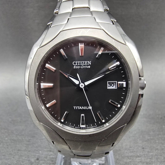 Citizen Eco-Drive Watch Men 38mm Black Dial Titanium Date E111-S049610 Runs0