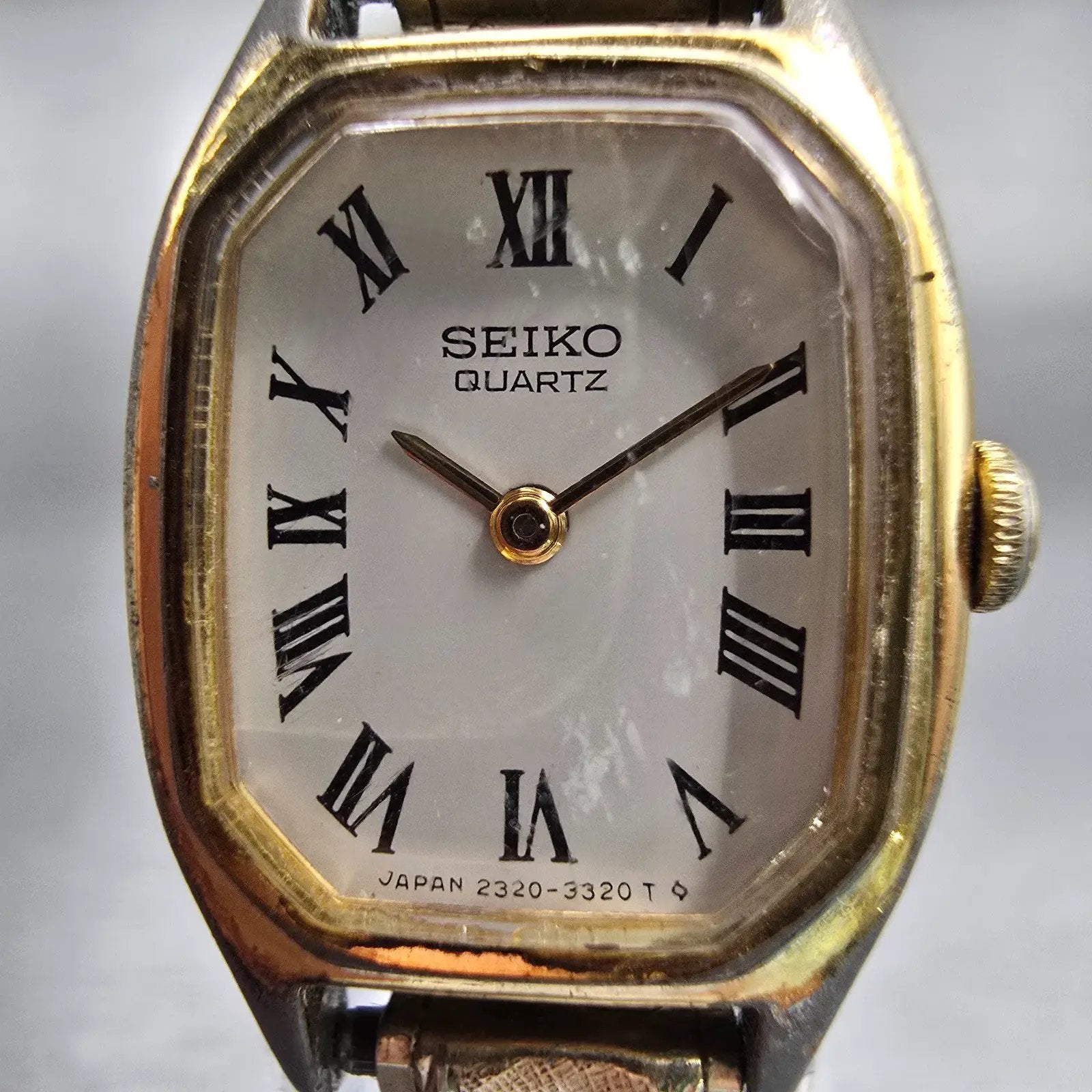 Seiko Watch Women 17mm White Dial Gold Tone Rectangle 2320-6559 New Battery VTG1