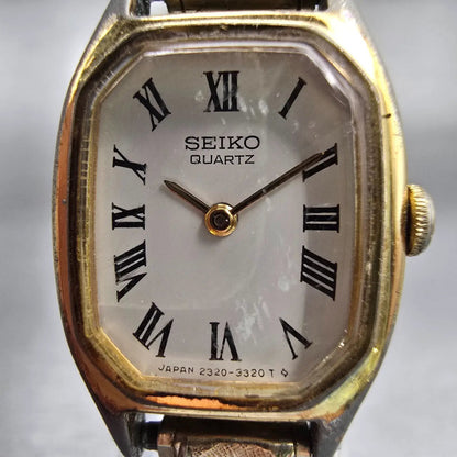Seiko Watch Women 17mm White Dial Gold Tone Rectangle 2320-6559 New Battery VTG1