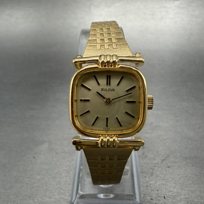 Bulova Watch Women 20mm Champagne Dial Gold Tone Rectangle Manual 7N07-001A Runs0