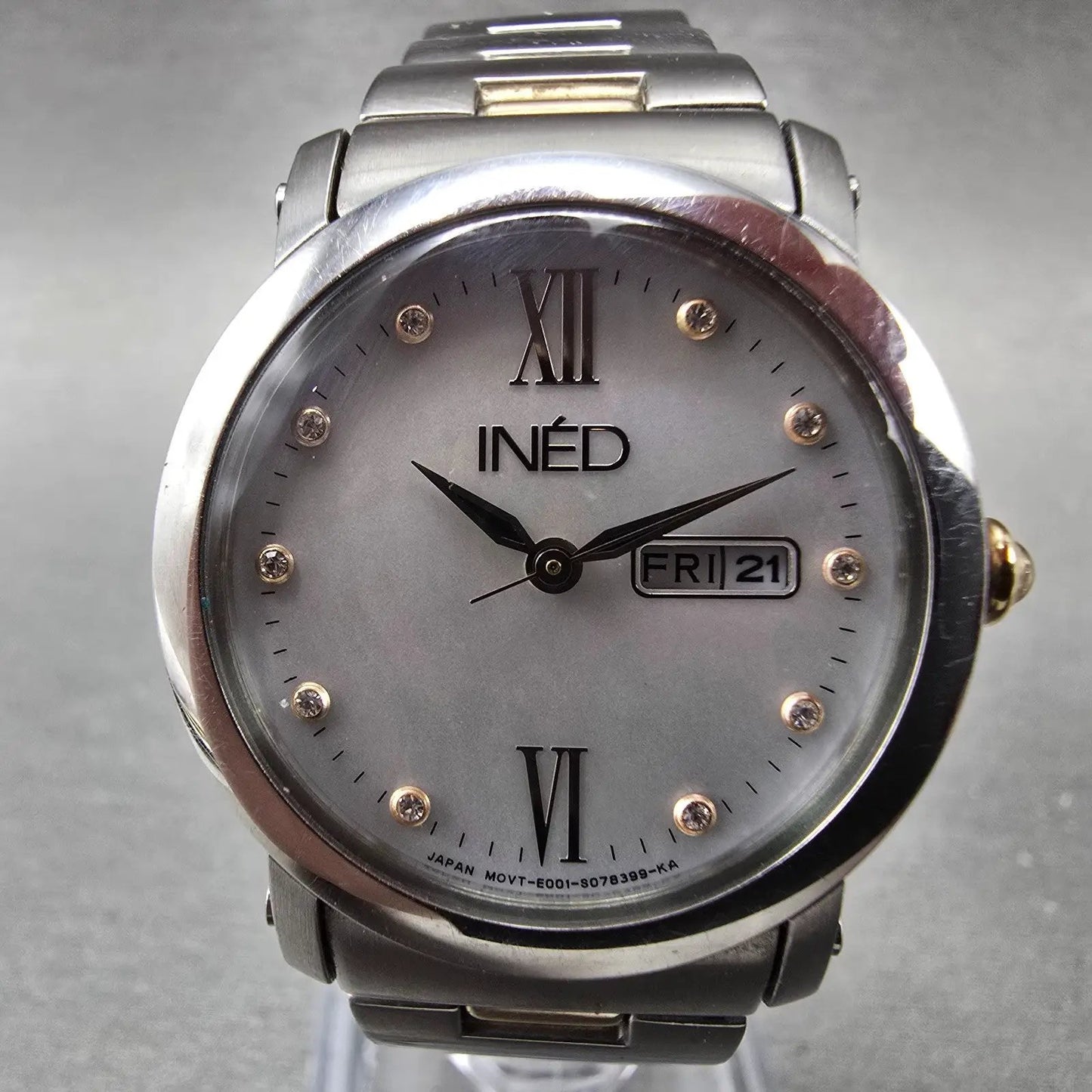 Citizen INED Watch Women 29mm MOP Dial Two Tone Daydate Round Solar Runs1