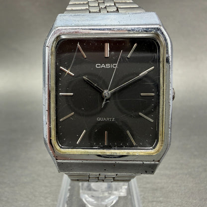 Casio MQ-337 Tank Watch Men 29mm Black Dial Silver Tone Rectangle New battery AB0