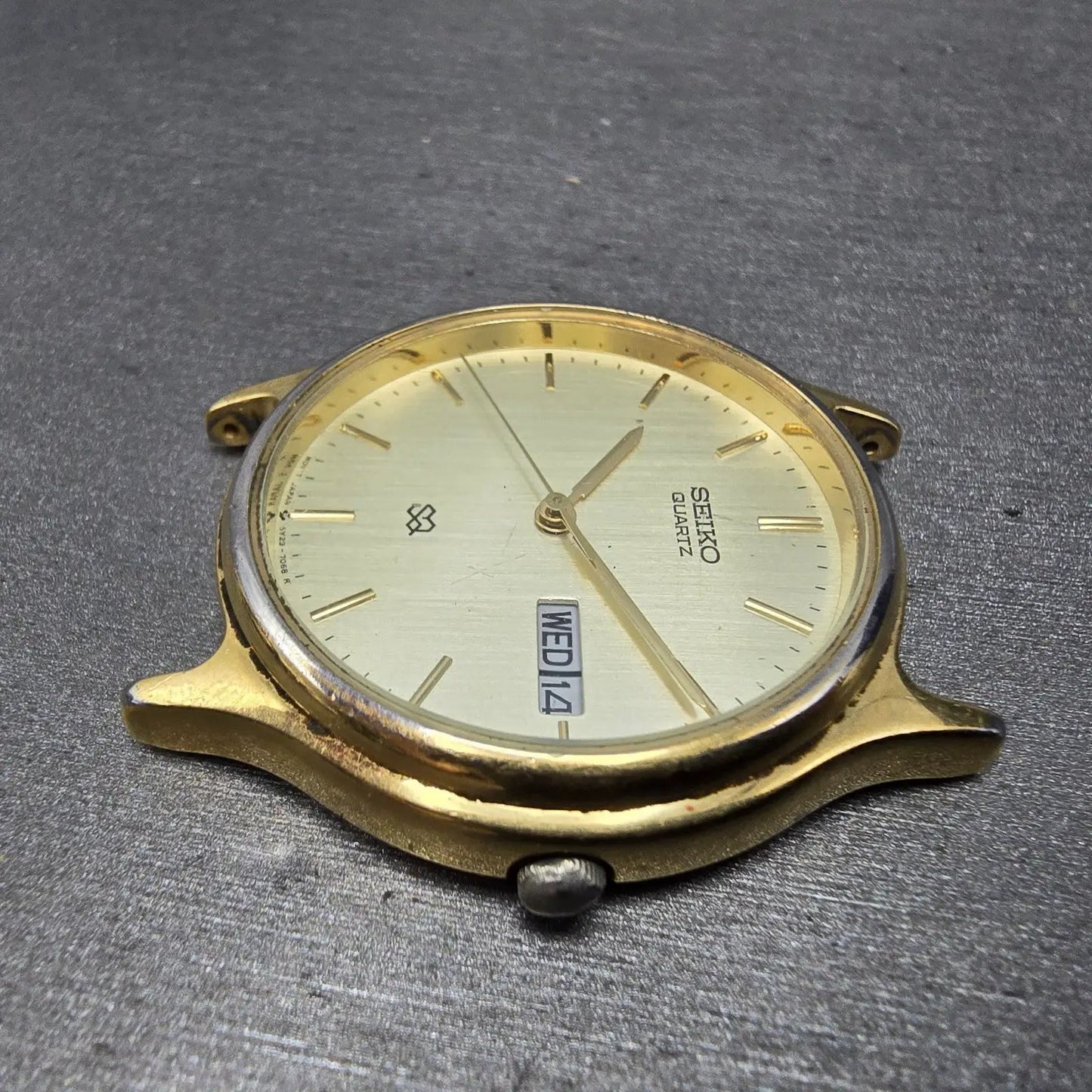 Seiko SQ Watch Men 34mm Champagne Dial Gold Tone Daydate READ!! 5y23-7030 NewBat6