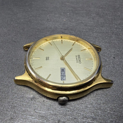 Seiko SQ Watch Men 34mm Champagne Dial Gold Tone Daydate READ!! 5y23-7030 NewBat6