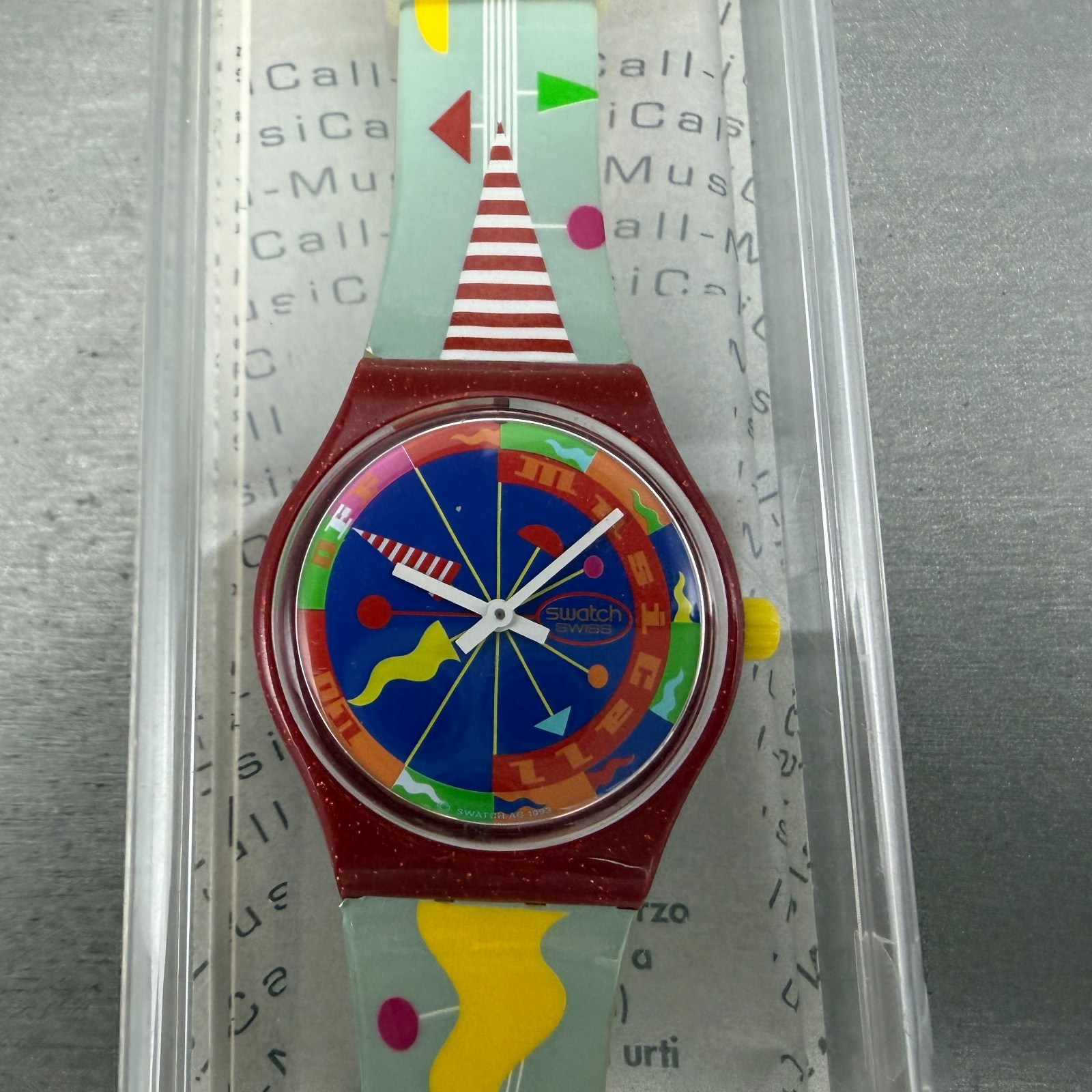 Swatch Musical Fandango Watch Men 34mm Blue Dial Red Tone SLR100 New batt W/box0