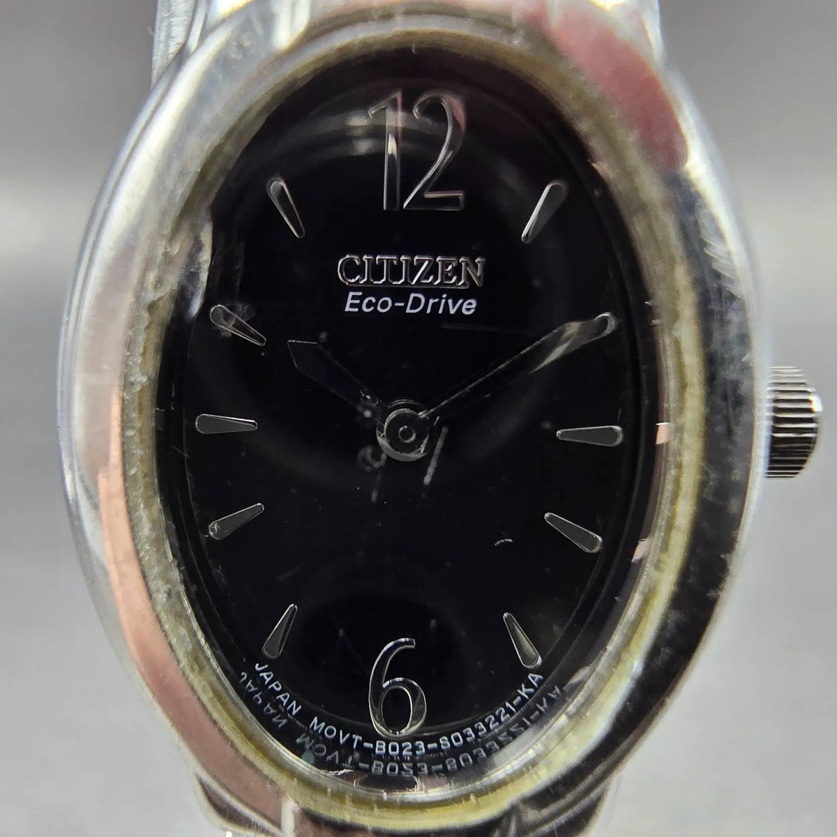 Citizen Eco-Drive Watch Women 18mm Black Dial Silver Tone Oval B023-S019117 Runs1