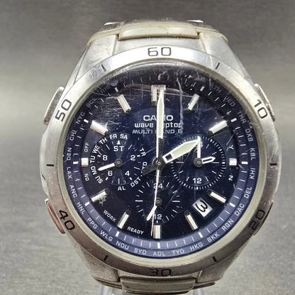 Casio Waveceptor WVQ-M410 Watch Men 43mm Blue Dial Silver Date Solar Runs JDM0