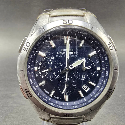 Casio Waveceptor WVQ-M410 Watch Men 43mm Blue Dial Silver Date Solar Runs JDM0