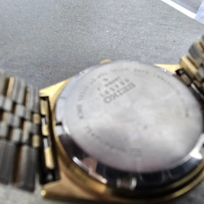 Seiko SQ Watch Men 36mm Black Dial Gold Tone Daydate Round 7546-8419 PARTS10