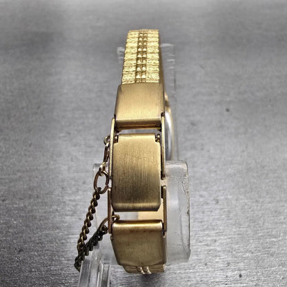 Seiko Watch Women 13mm Gold Dial Gold Tone Rectangle 2E20-6319 New Battery VTG7