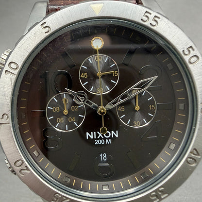 Nixon 48-20 Chrono Watch Men 48mm Brown Dial Silver Tone Date Round New Battery1