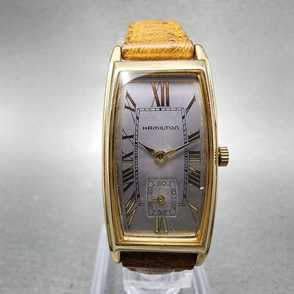 Hamilton Tank Watch Women 18mm Gray Dial Gold Tone Rectangle New Battery1