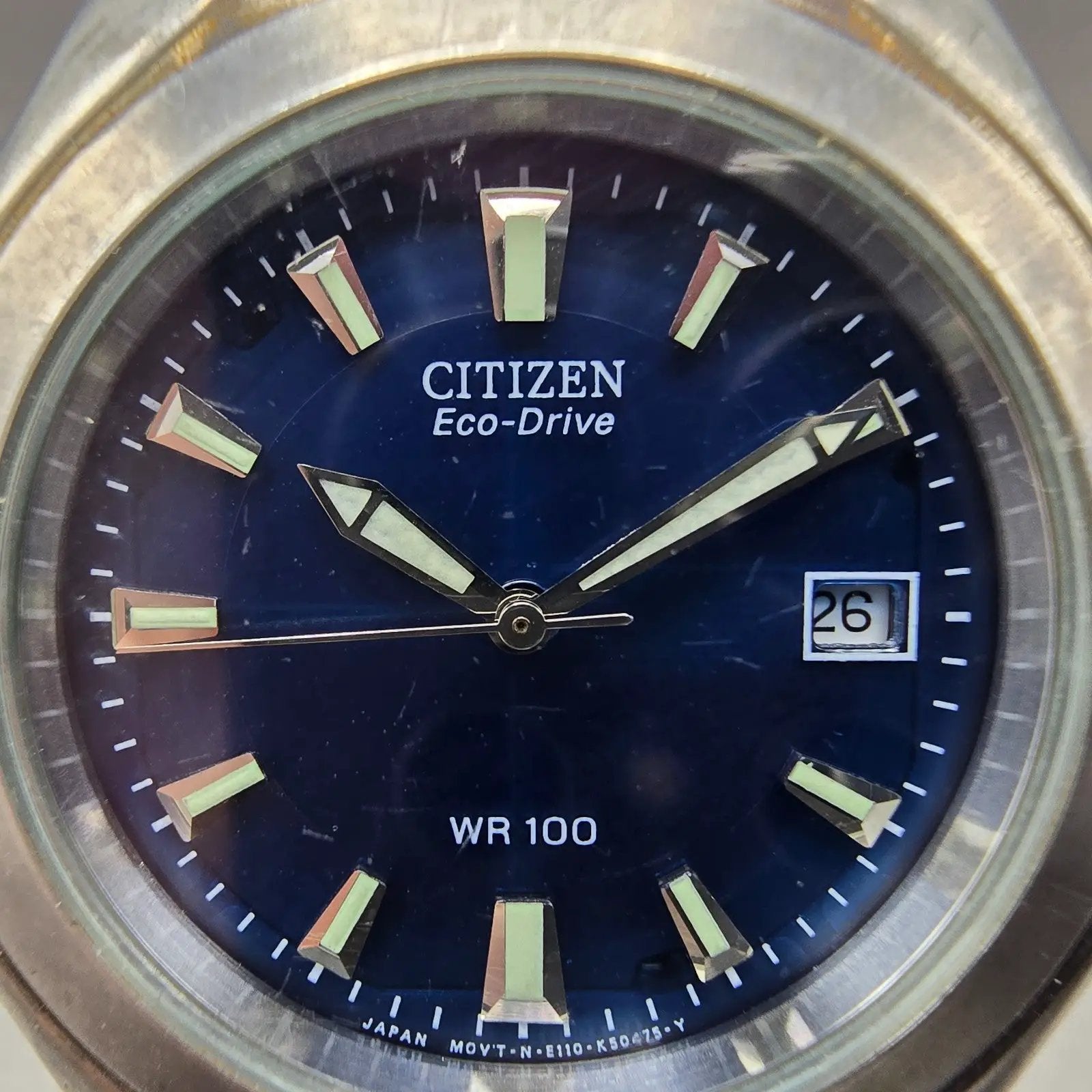 Citizen Eco-Drive Watch Men 39mm Blue Dial Silver Tone Date E110-K16385 Runs1