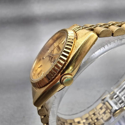 Seiko Watch Women 24mm Gold Dial Gold Tone Daydate Round 7N83-0041 New Battery2