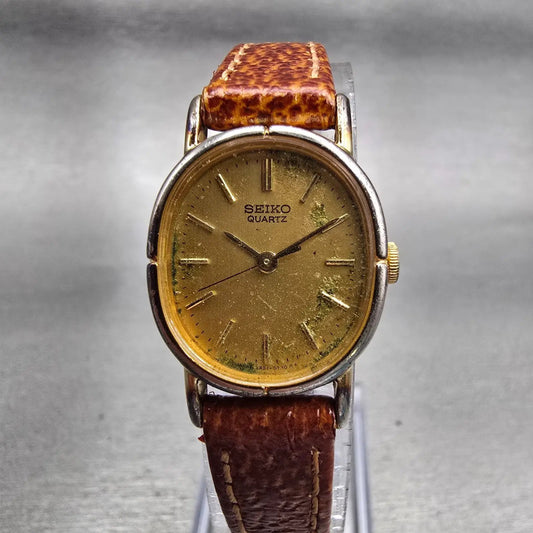 Seiko Watch Women 20mm Gold Dial Gold Tone Oval 3421-5320 New Battery Vintage0