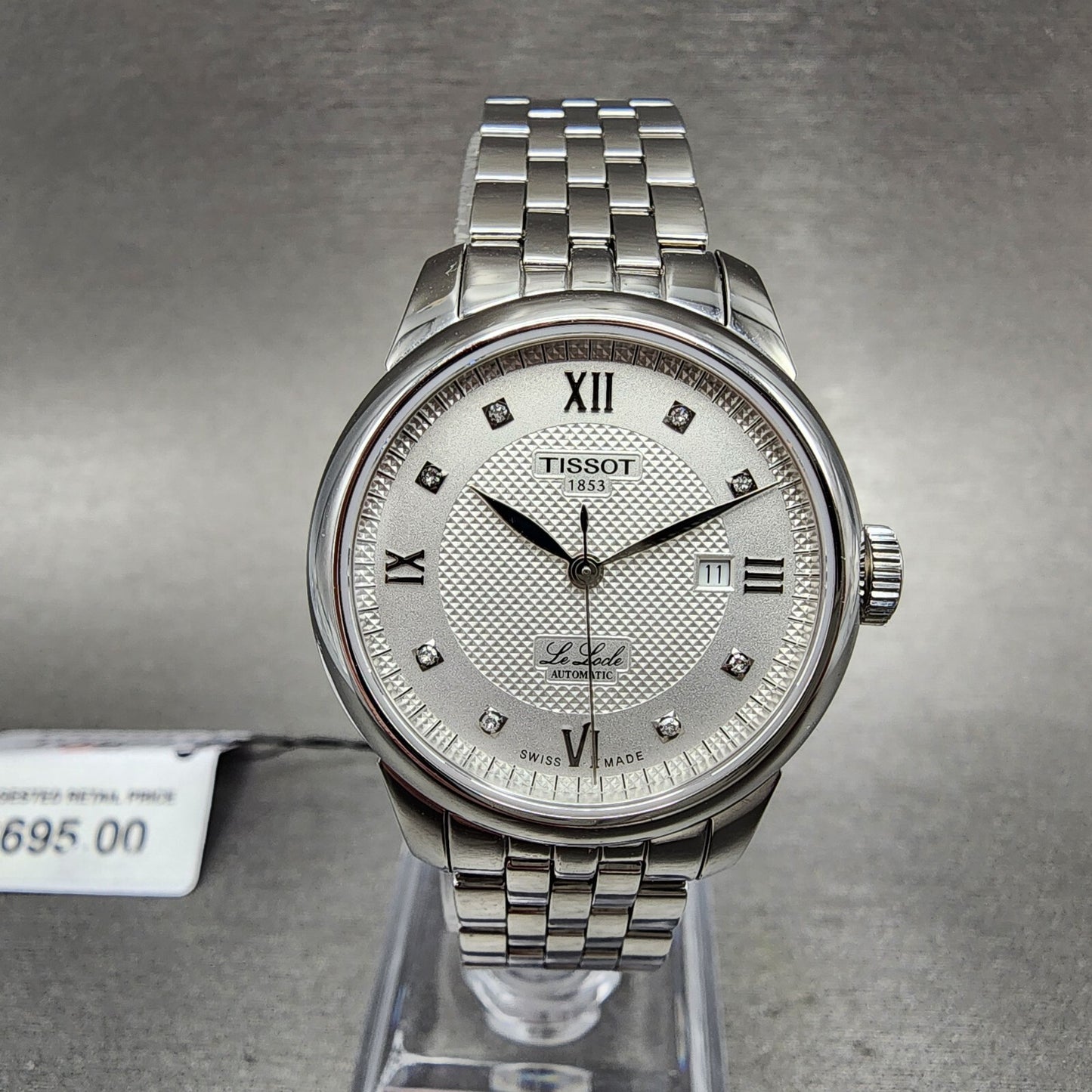 Tissot Le Locle Automatic Watch Women 29mm Silver Dial Diamond Accent Date Steel0
