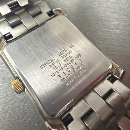 Citizen Watch Men 27mm Silver Dial Two Tone Date Rectangle 1012-S004489 New Batt10