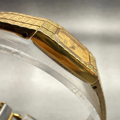 Seiko Watch Women 12mm Gold Dial Gold Tone Rectangle 2E20-5129 New Battery VTG3