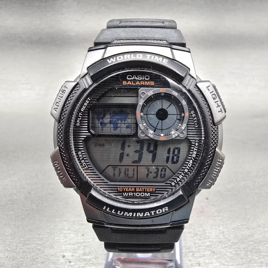 Casio AE-1000W Watch Men 43mm Black Dial Black Tone Chrono Alarm New Battery H0